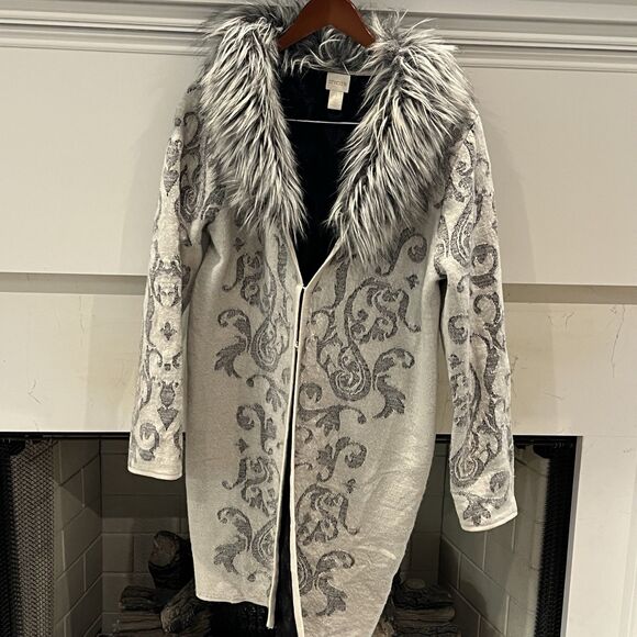 Chicos White Icy Fur Elsa Knit Cardigan Sweater Women’s Size 1 Medium 8 - Picture 4 of 11